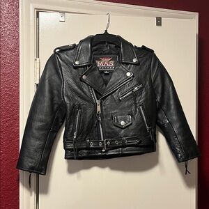 Kids Black MAS Leather Biker Jacket